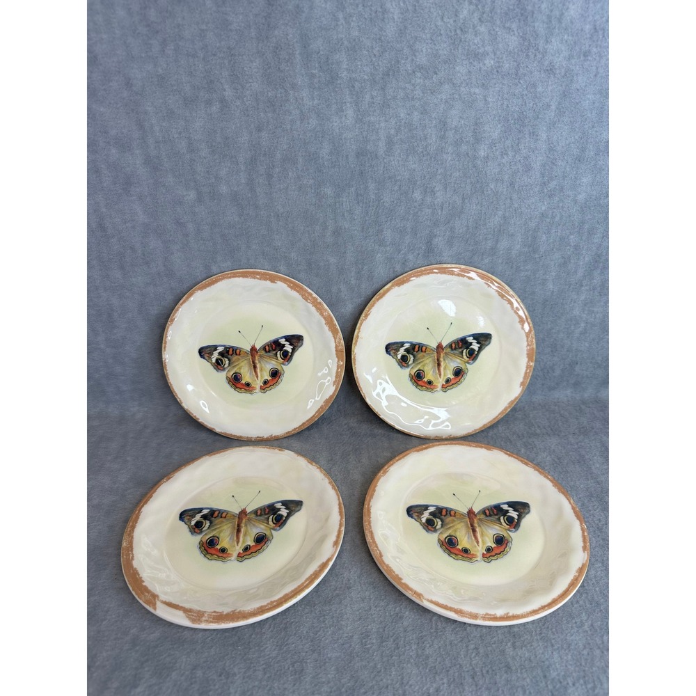 TarHong Melamine Butterfly Salad Plates Set of 4 Yellow  Rustic Rim